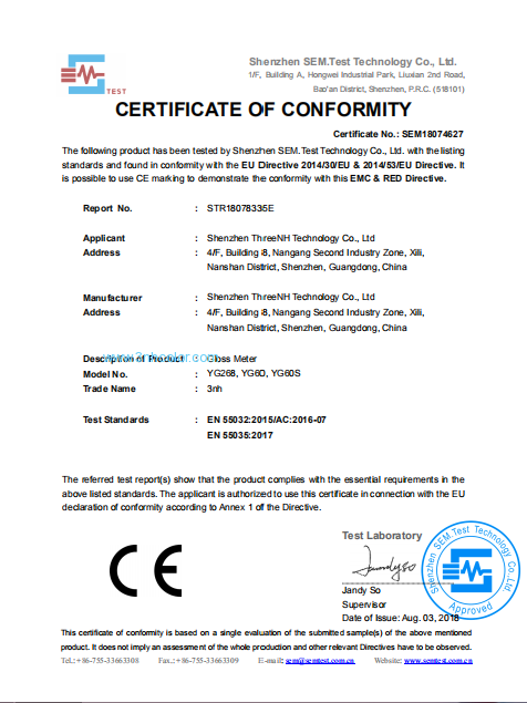 YG seri gloss meter sertifikat CE